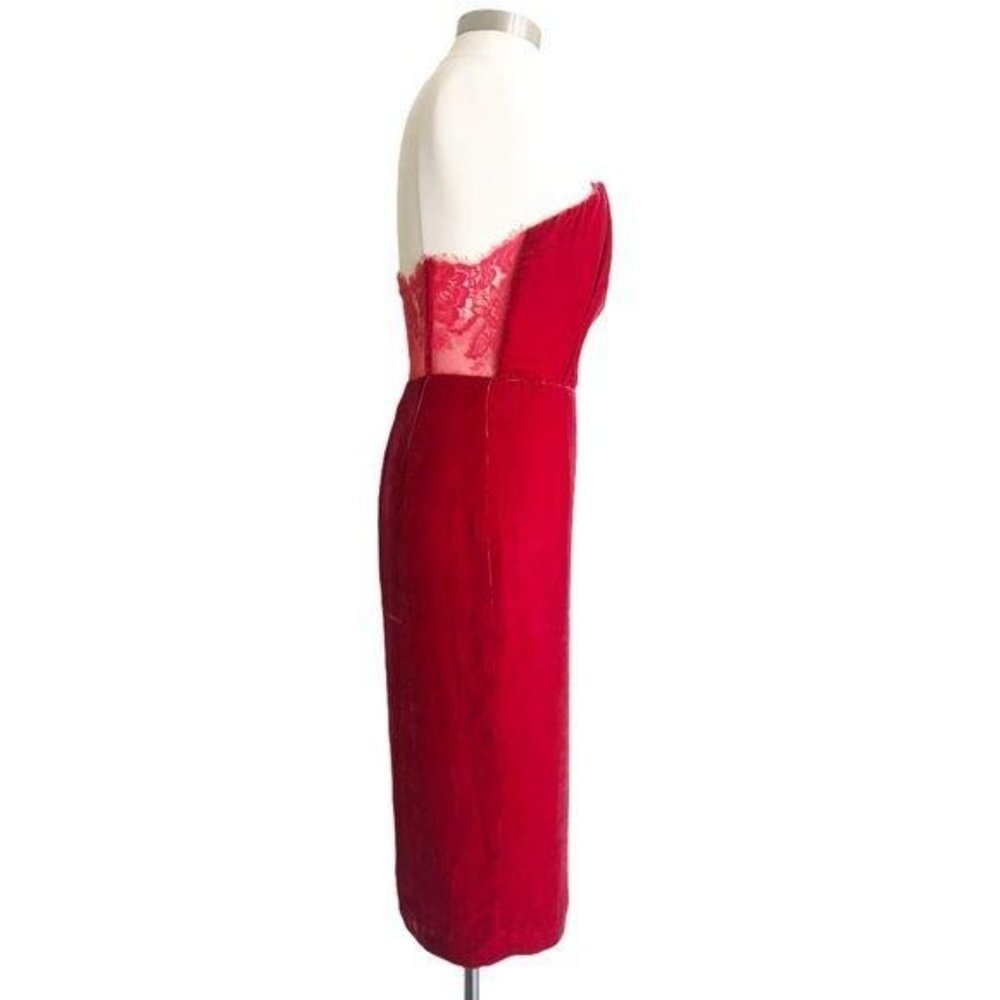 NBD Red Crushed Velvet Lace Back Strapless Dress M - Picture 3 of 7